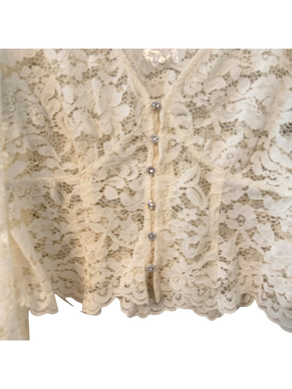 Mine Lace Button-Up Cropped Long-Sleeve Blouse Size L Ivory top. NWT - Picture 4 of 11